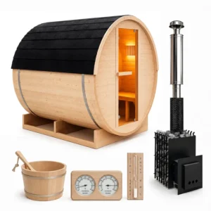 Sauna ogrodowa z piecem na drewno 200x150cm beczka