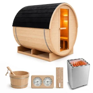 Sauna ogrodowa beczka 200x150cm z piecem elektrycznym 12kW
