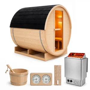 Sauna ogrodowa beczka 200x150cm z piecem elektrycznym 9kW