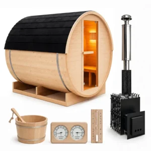 Sauna ogrodowa z piecem na drewno 200x200cm beczka