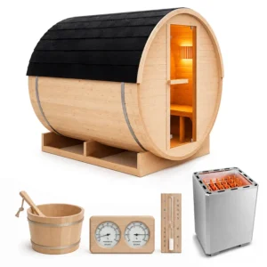 Sauna ogrodowa beczka 200x200cm z piecem elektrycznym 12kW