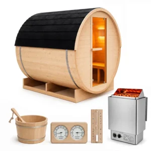Sauna ogrodowa beczka 200x200cm z piecem elektrycznym 9kW