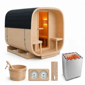 Sauna ogrodowa kwadratowa 220x240cm z piecem elektrycznym 12kW