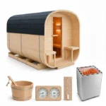 Sauna ogrodowa kwadratowa 220x340cm z piecem elektrycznym 18kW i przedsionkiem