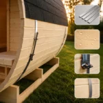 sauna ogrodowa beczka z piecem elektrycznym 12kW detale klamry