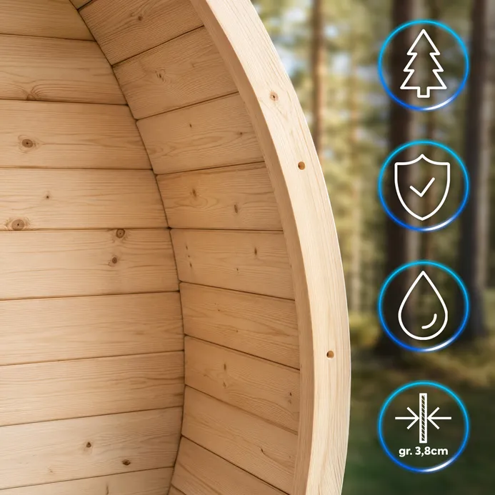 sauna ogrodowa beczka z piecem elektrycznym 9kW świerk skandynawski