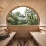 Sauna ogrodowa beczka 220x330cm z przedsionkiem - bez pieca widok wewnątrz