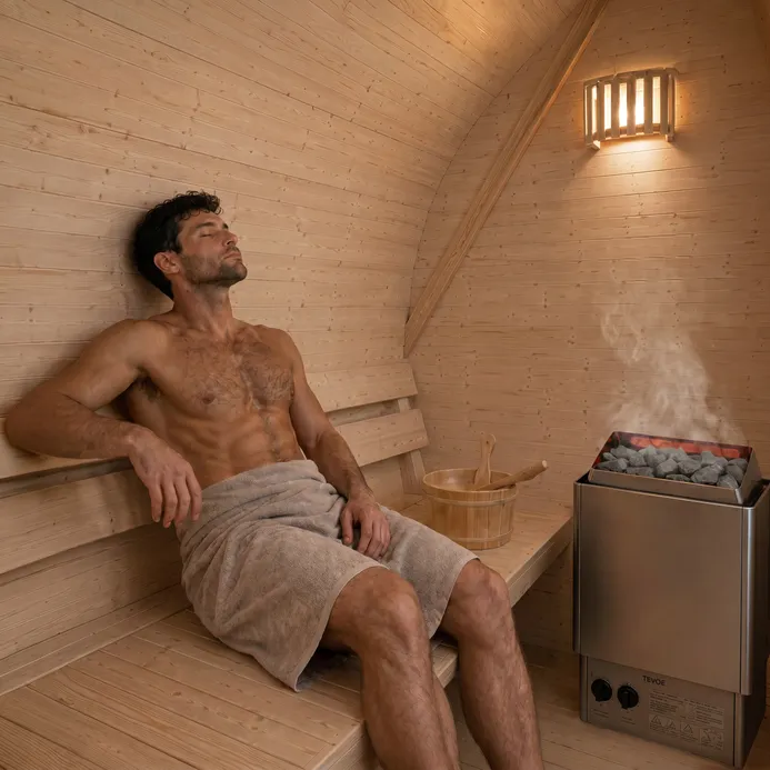 sauna beczka z piecem elektrycznym 9kW w środku