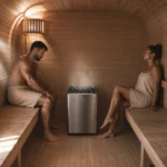 sauna kwadratowa z piecem elektrycznym 18kW widok w środku