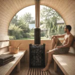 sauna ogrodowa widok wnętrze z mężczyzną Techglobe