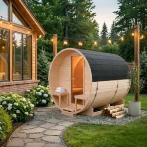 Sauna ogrodowa beczka 220x330cm z przedsionkiem - bez pieca