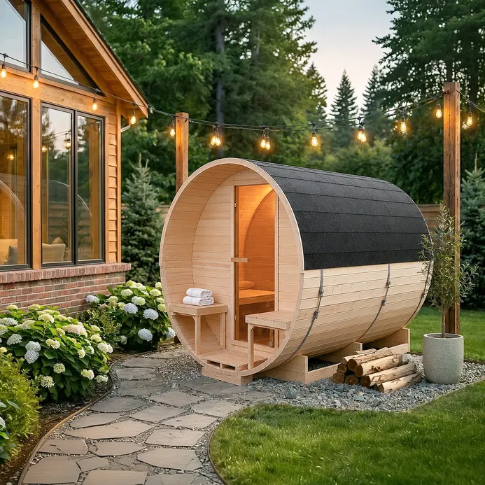 Sauna ogrodowa beczka 220x330cm z przedsionkiem - bez pieca