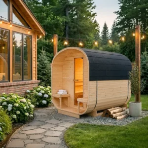 Sauna ogrodowa kwadratowa 220x240cm bez pieca w ogrodzie