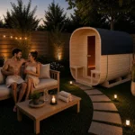 Sauna kwadratowa beczka 220x240cm z piecem elektrycznym 12kW para ludzi