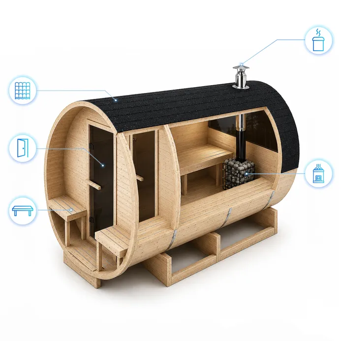 Sauna beczka przekrój