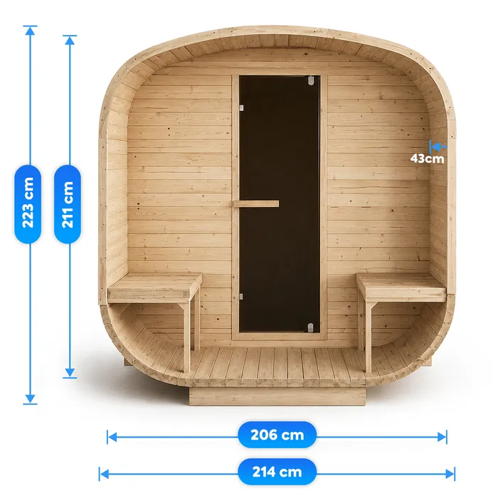 sauna ogrodowa kwadratowa z przedsionkiem wymiary