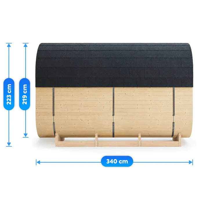 kwadratowa sauna ogrodowa 220x340cm z piecem na drewno wymiary