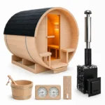 Sauna ogrodowa z piecem na drewno 220 × 240 cm z przedsionkiem Techglobe